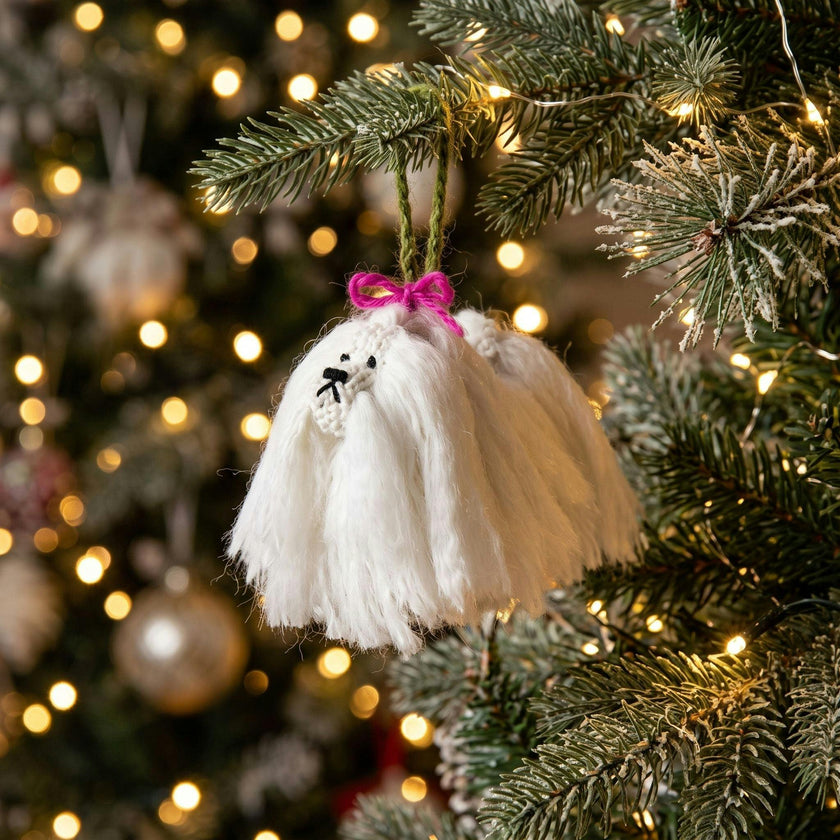 Maltese Dog Hand Knit Christmas Ornament