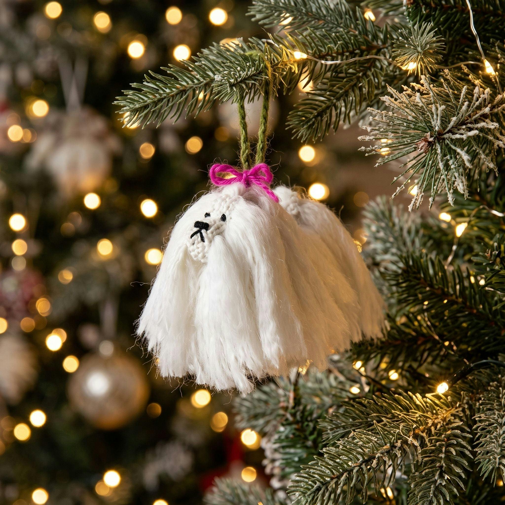 Maltese Dog Hand Knit Christmas Ornament