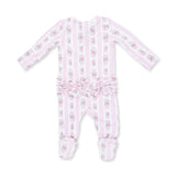 Bella Rose Stripe - 2 Way Ruffle Back Zipper Footie