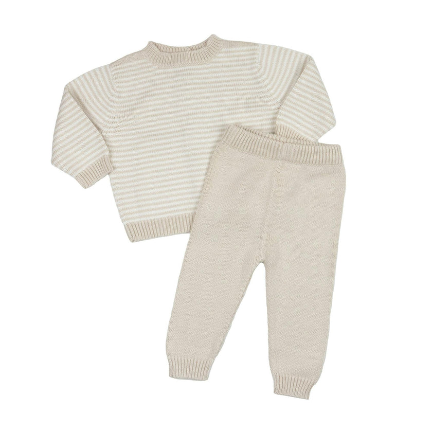 Baby Knit Sweater and Pant Set Oatmeal Stripe