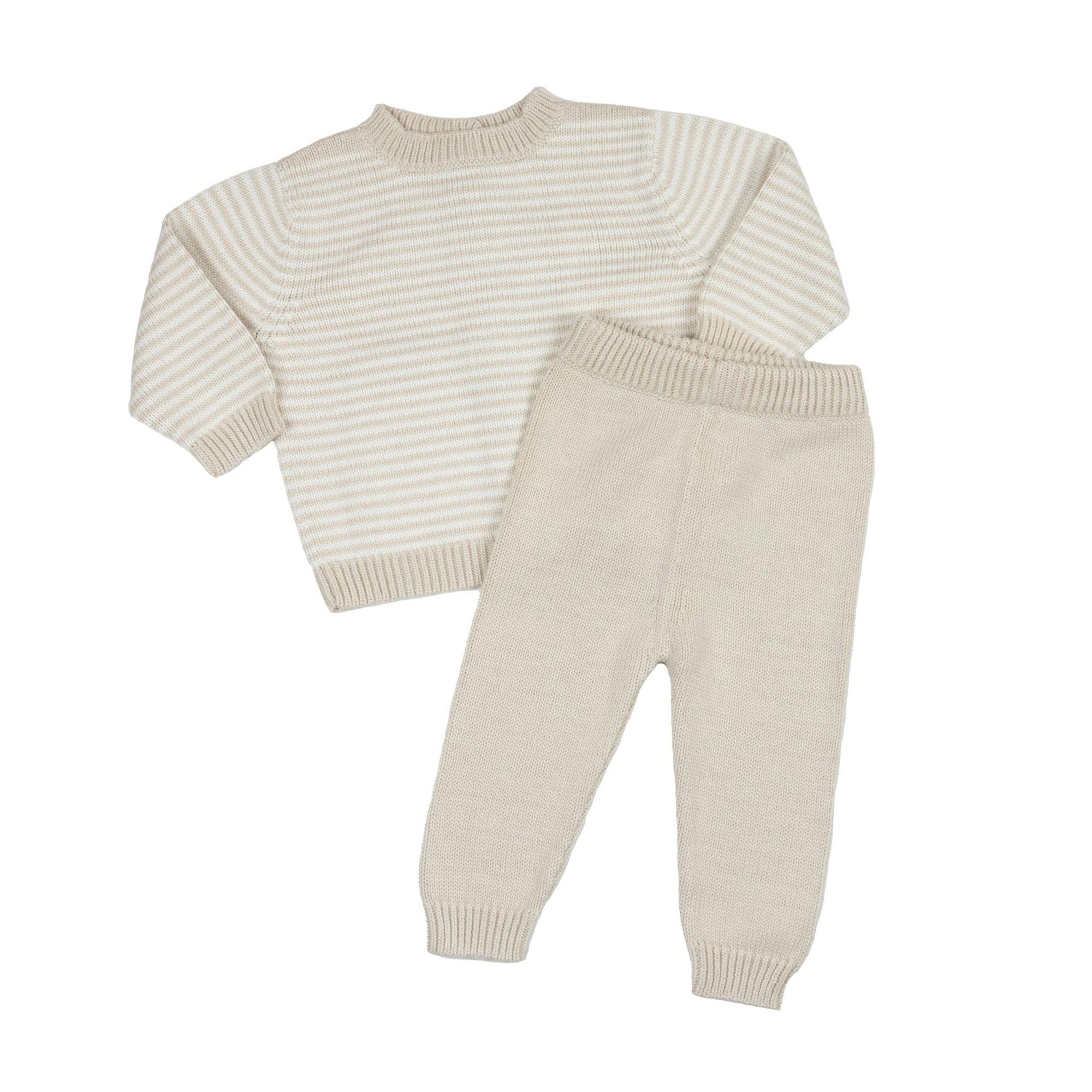 Baby Knit Sweater and Pant Set Oatmeal Stripe