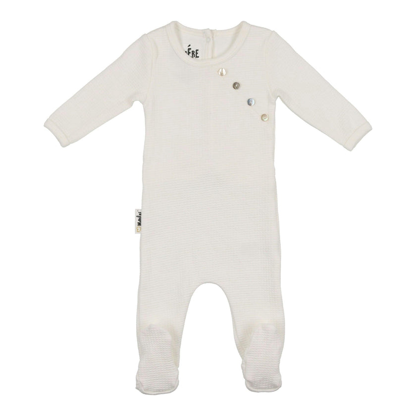 Boys Quilted Waffle Round Neck Long Sleeve Cross Buttoned Footie