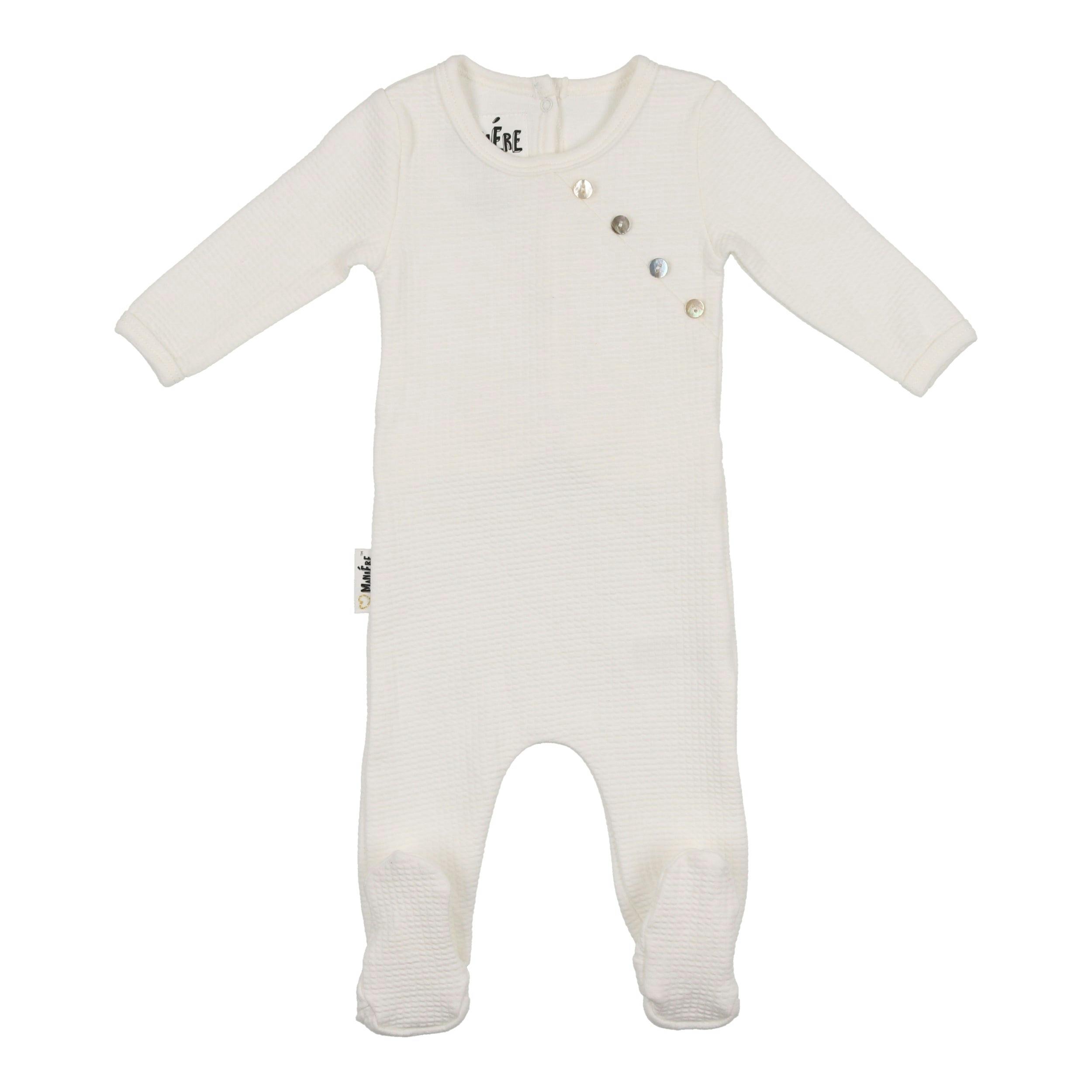 Boys Quilted Waffle Round Neck Long Sleeve Cross Buttoned Footie