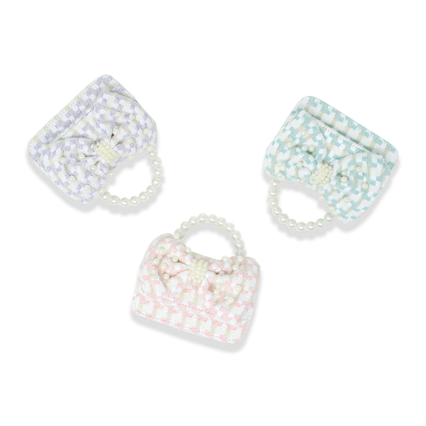 Girls Tweed Jumbo Pearl Bow Handbag