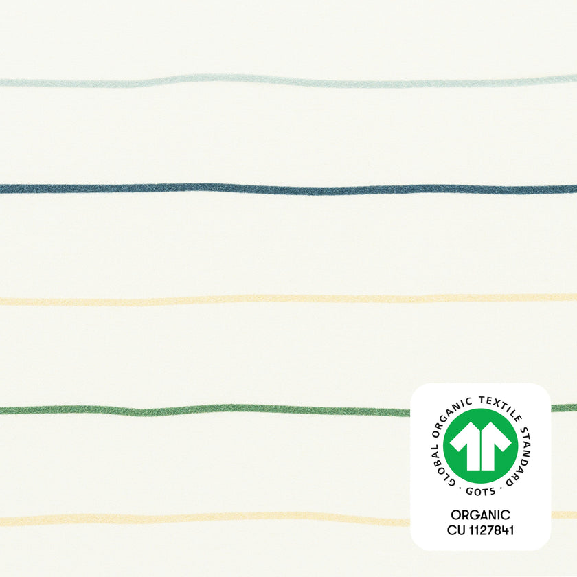 Crib Sheet in GOTS Certified Organic Brushed Cotton in Ivory with Cool Multi-Color Stripes