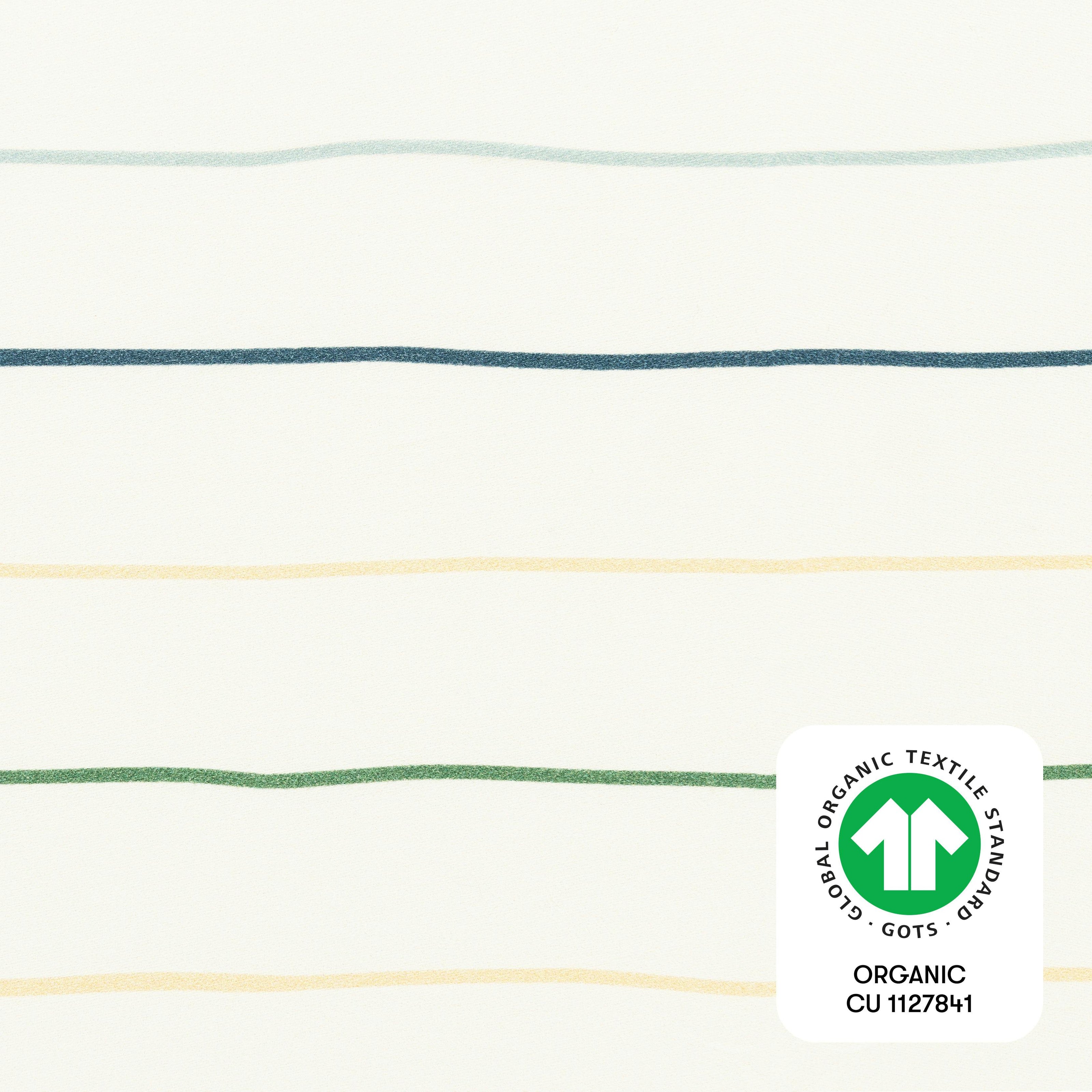 Crib Sheet in GOTS Certified Organic Brushed Cotton in Ivory with Cool Multi-Color Stripes