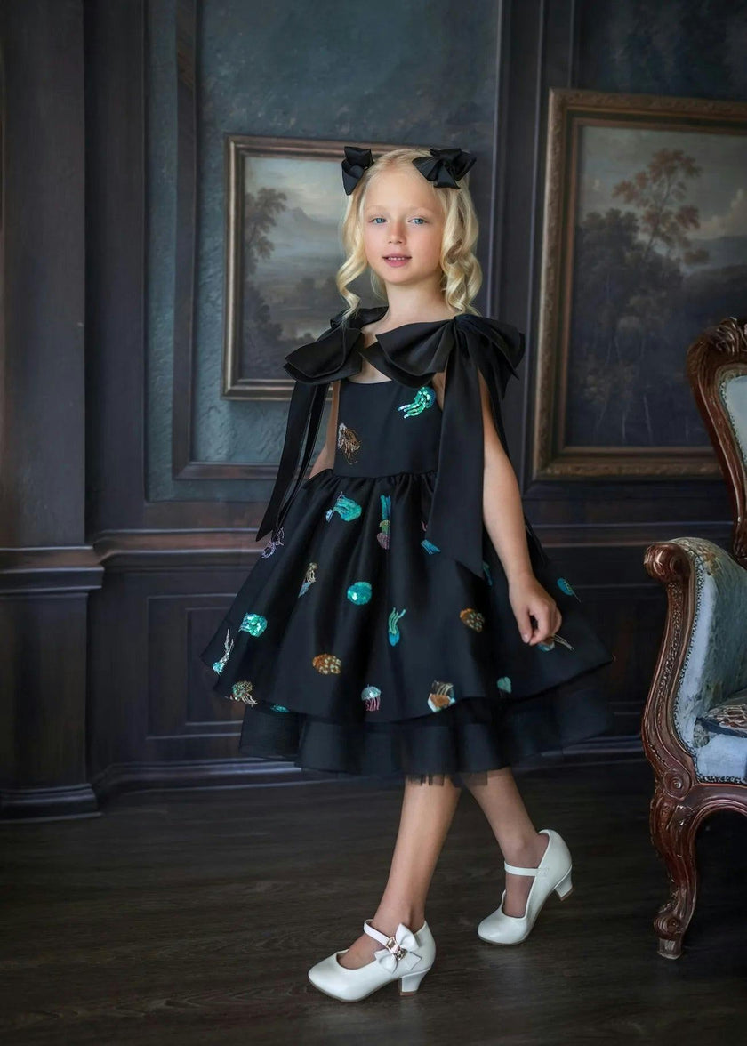 Ocean Magic Black Sequin Tulle Birthday Dress for Girls