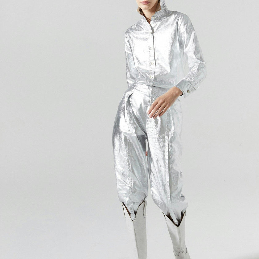 San Marino Metallic Linen Shirt - Silver