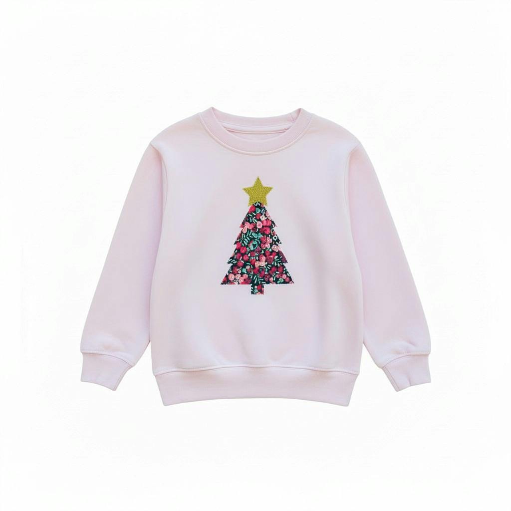 Liberty of London children's Christmas tree design pale pink jumper