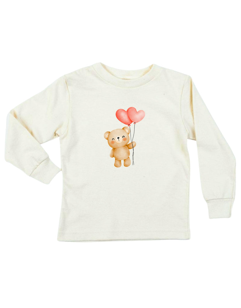 Heart Balloon Bear Organic Kids T-Shirt Long Sleeve