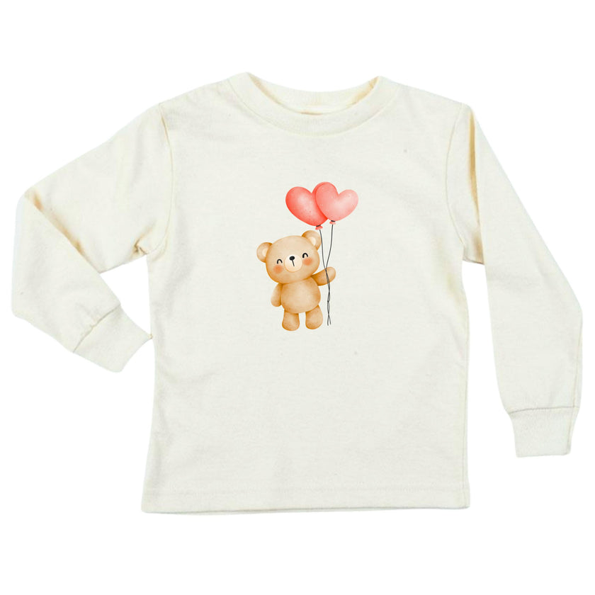 Heart Balloon Bear Organic Kids T-Shirt Long Sleeve