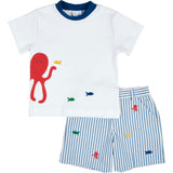 Seersucker Short With Embroidered Sea Creatures