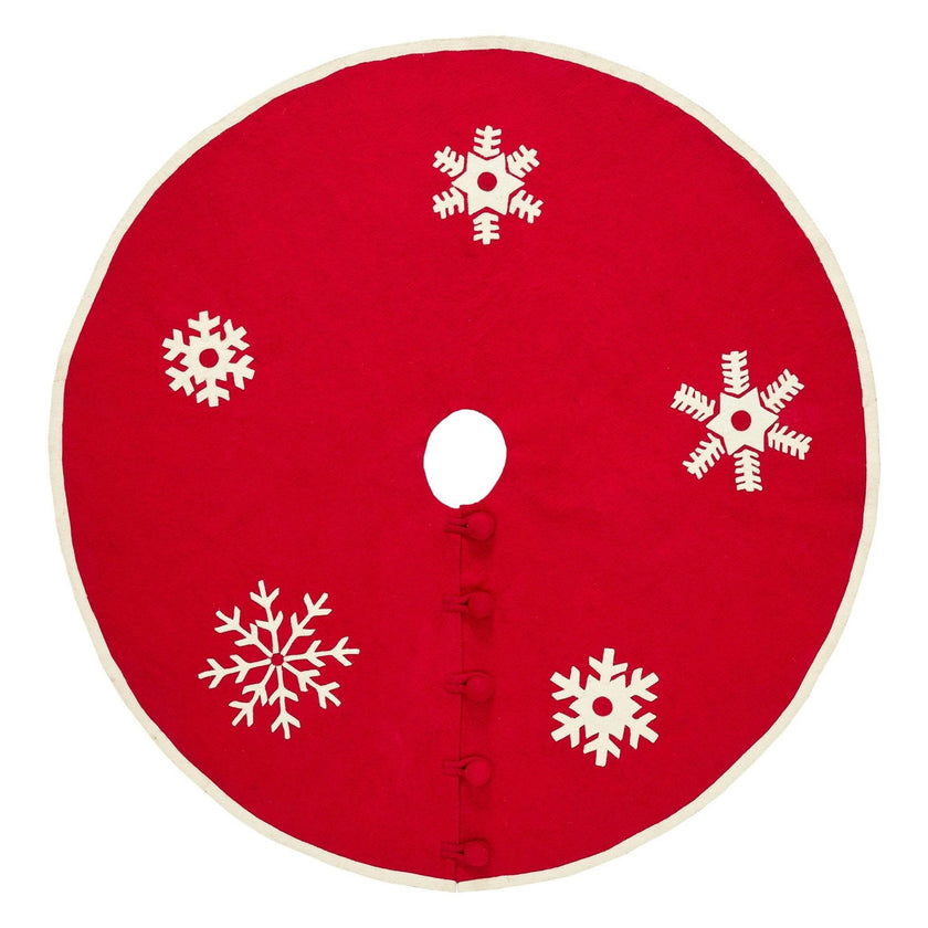 Handmade Snowflakes Red Christmas Tree Skirt Felt 60" / 72"