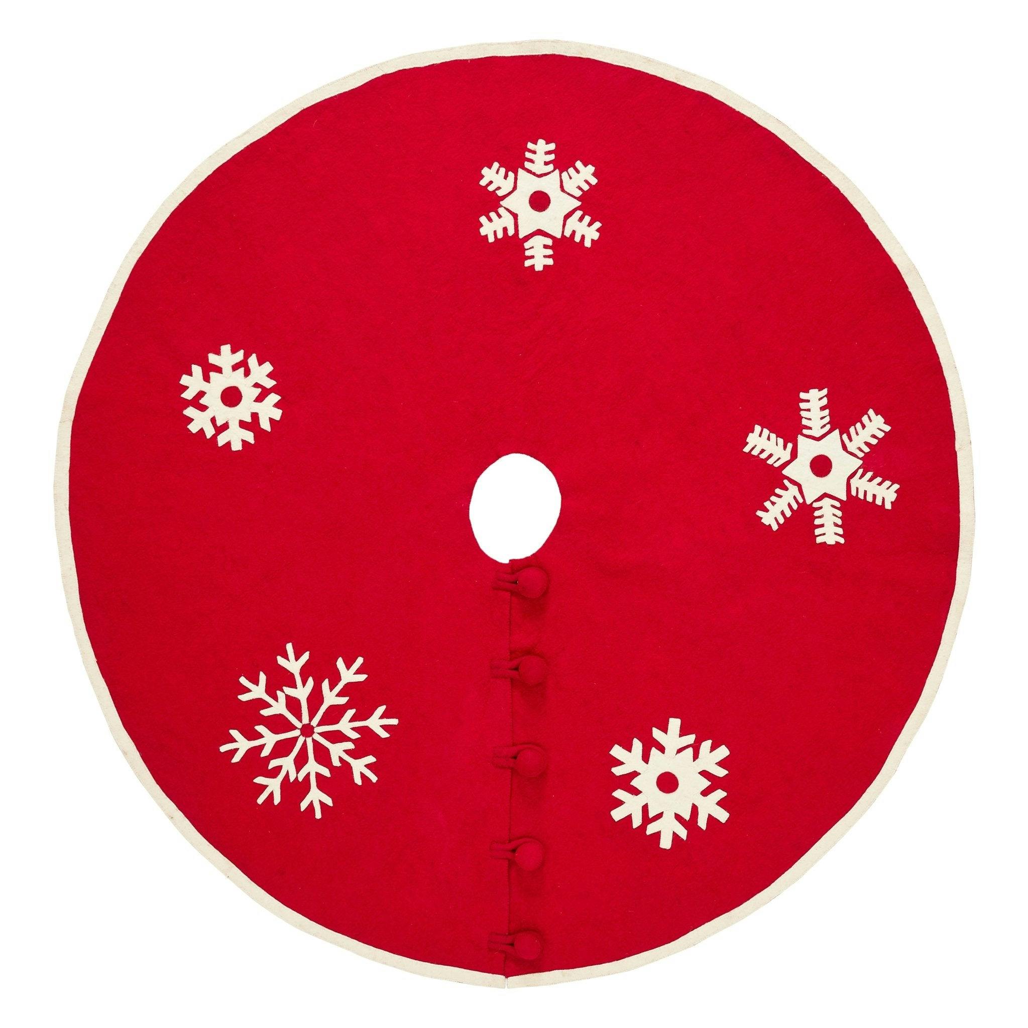 Handmade Snowflakes Red Christmas Tree Skirt Felt 60