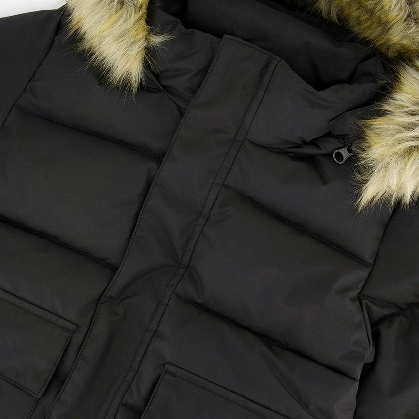 Winter Jacket with Faux-Fur Hood Black