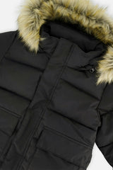 Winter Jacket with Faux-Fur Hood Black
