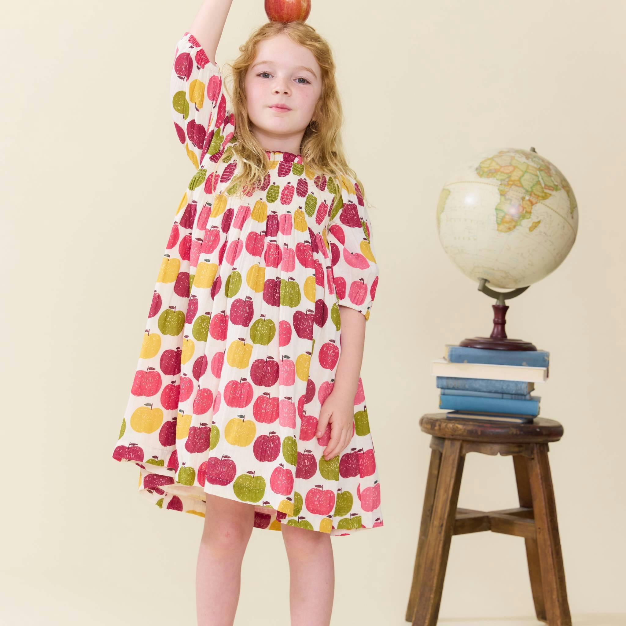 Girls Puff Sleeve Stevie- Pink Delicious Apples