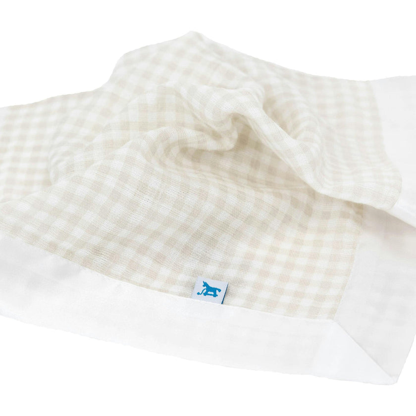 Cotton Muslin Security Blanket 3 Pack - Tan Gingham