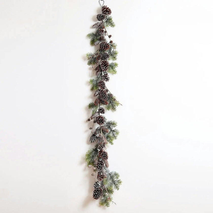 Snowy Norway Spruce & Pinecone Winter Christmas Garland Table Runner with Unlit or Pre-Lit Option