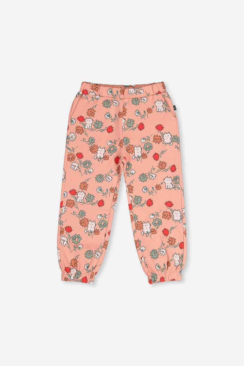 French Terry Sweatpants Pink Cat Print