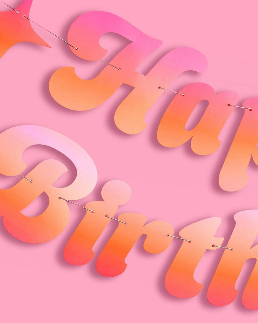 Happy Birthday Sunset Banner - pink + orange banner