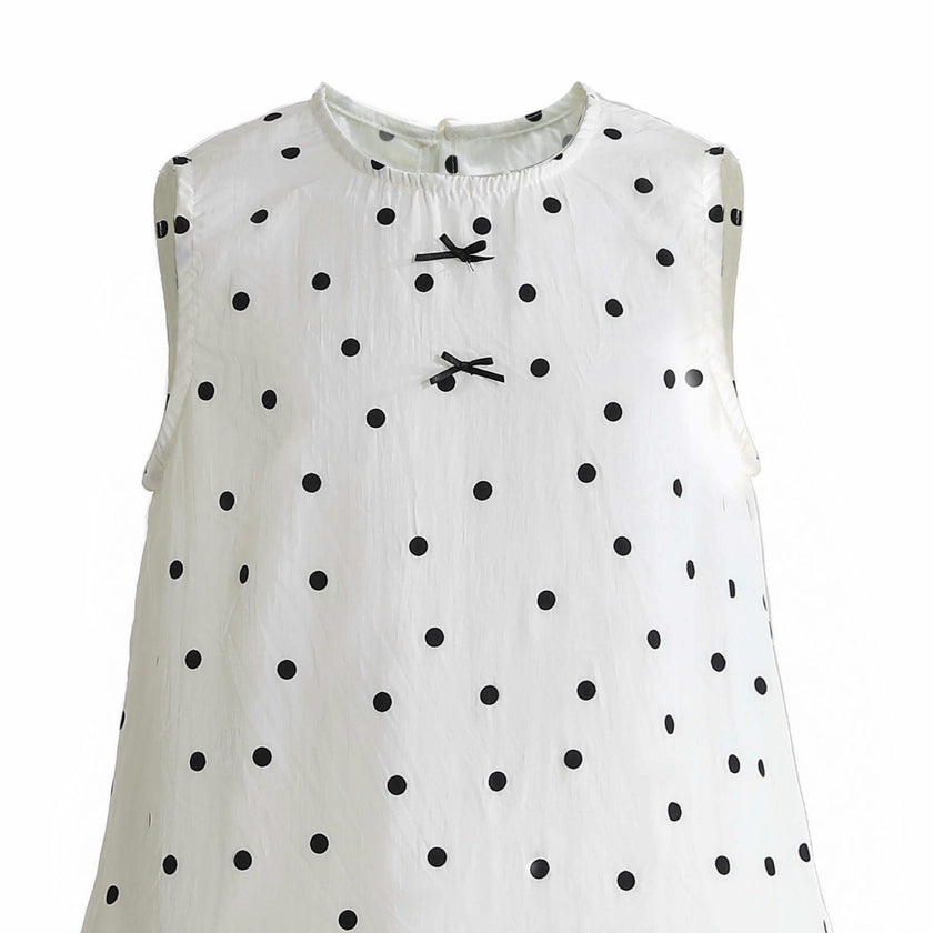 Beige Polka Dot Bow Dress