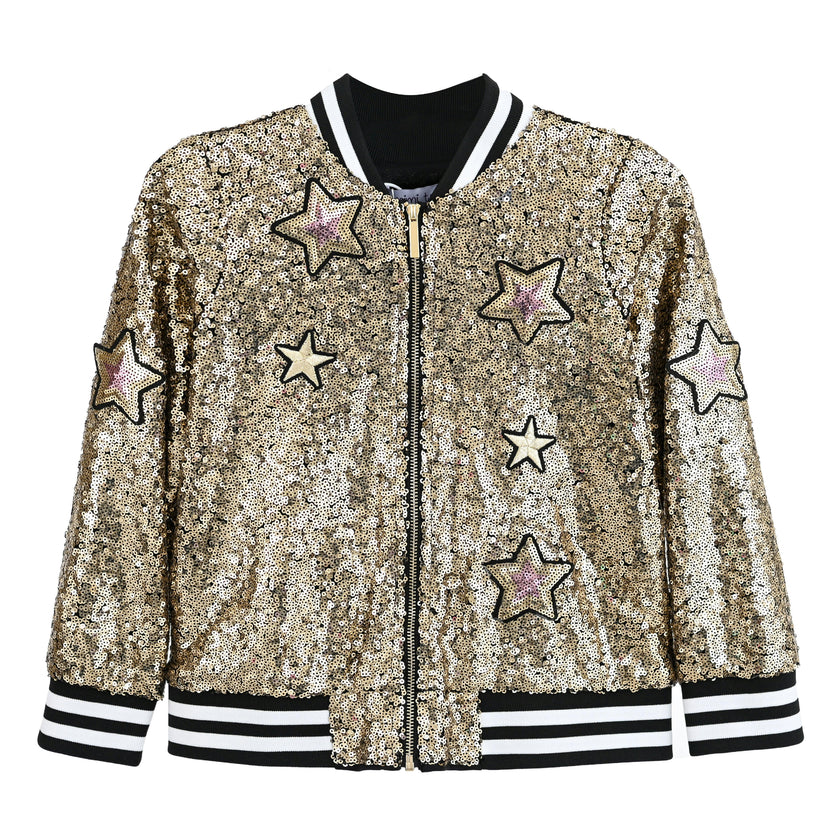 Gold Sequin Bomber Jacket