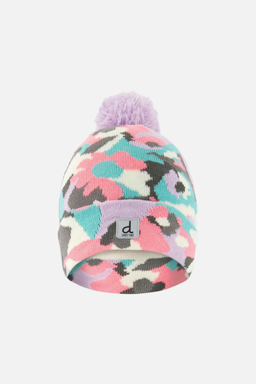 Winter Knit Hat With Pompom Coral Camouflage