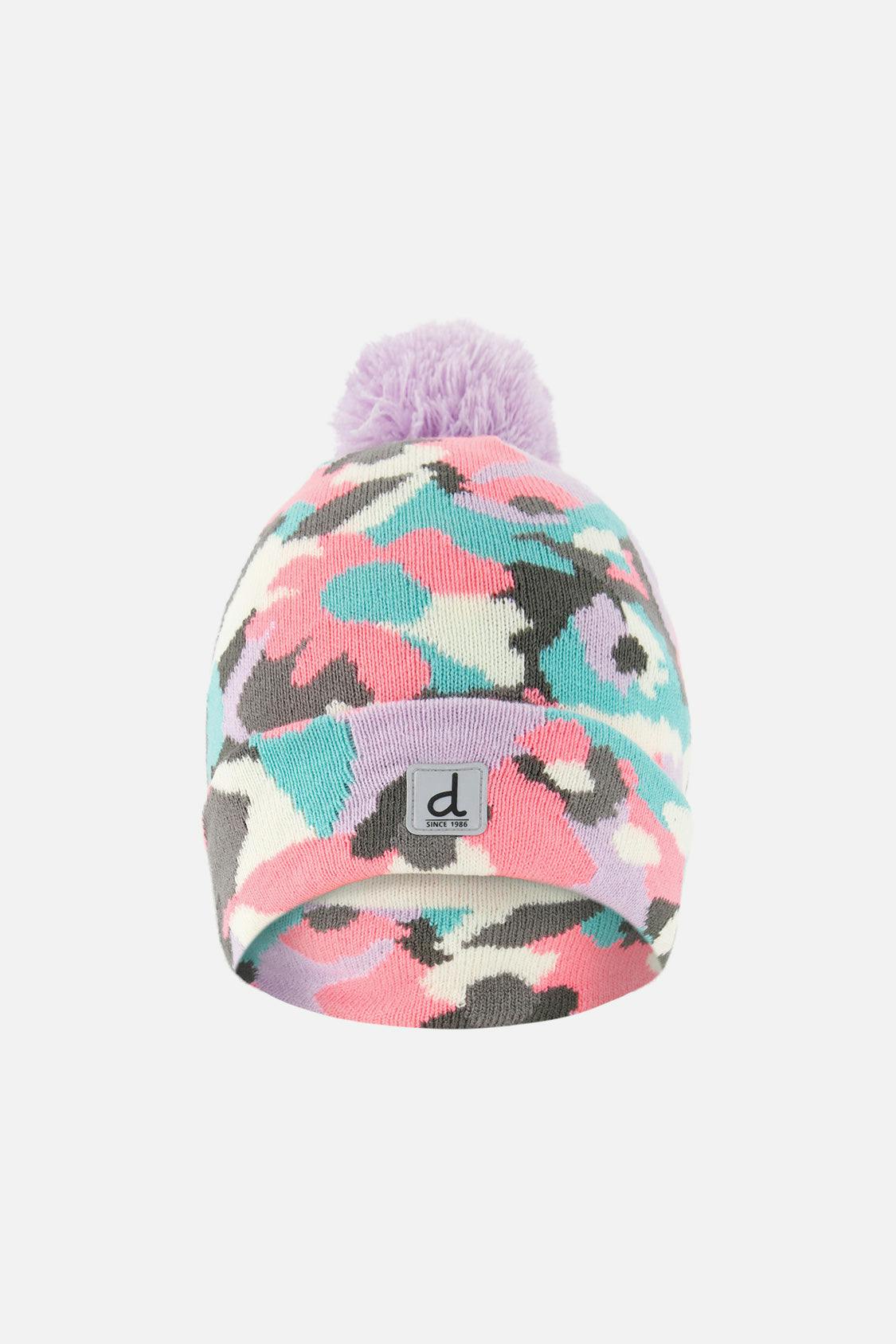 Winter Knit Hat With Pompom Coral Camouflage