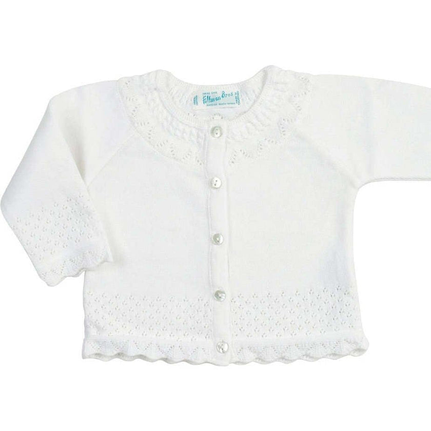 Pointelle Ruffle Knit Cardigan Pink