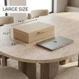 Decorative Storage Boxes with Lids - Set of 2 PU Leather Organizer Bins for Bookshelf Decor - Store Photos, Documents and Memory Box Keepsakes in Style