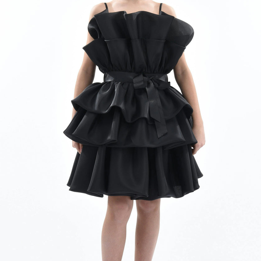 Black Noella Ruffle Bow Dress