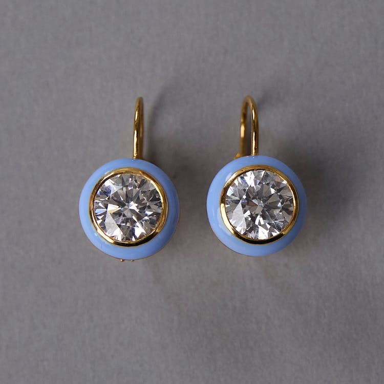 Blue Enamel Bezel Drop Earrings