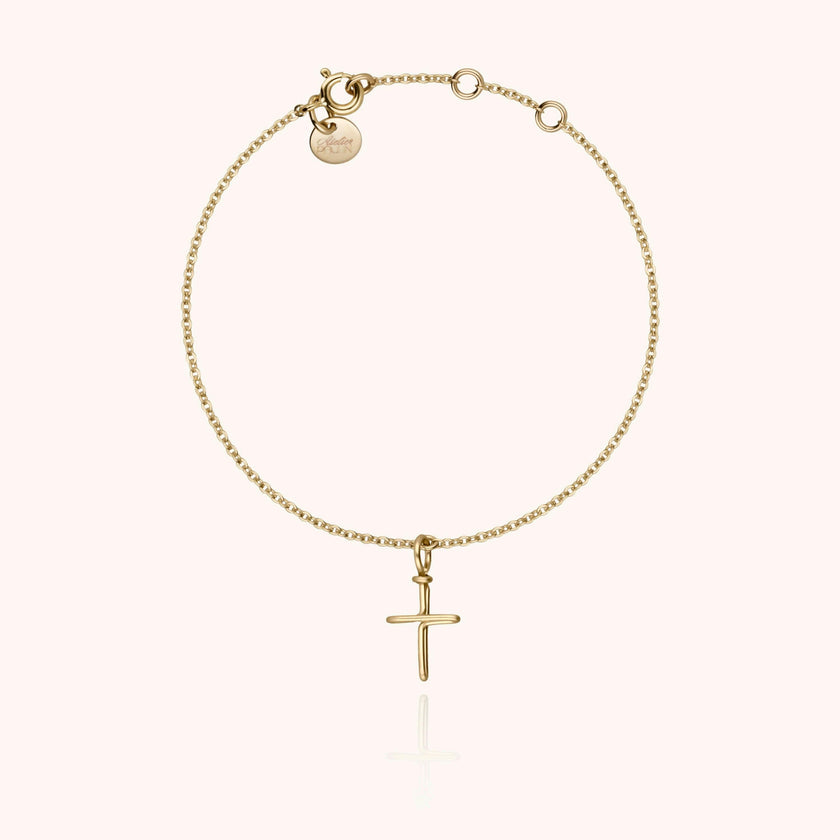 Symbolic Cross Charm Bracelet , Rolled Yellow Gold