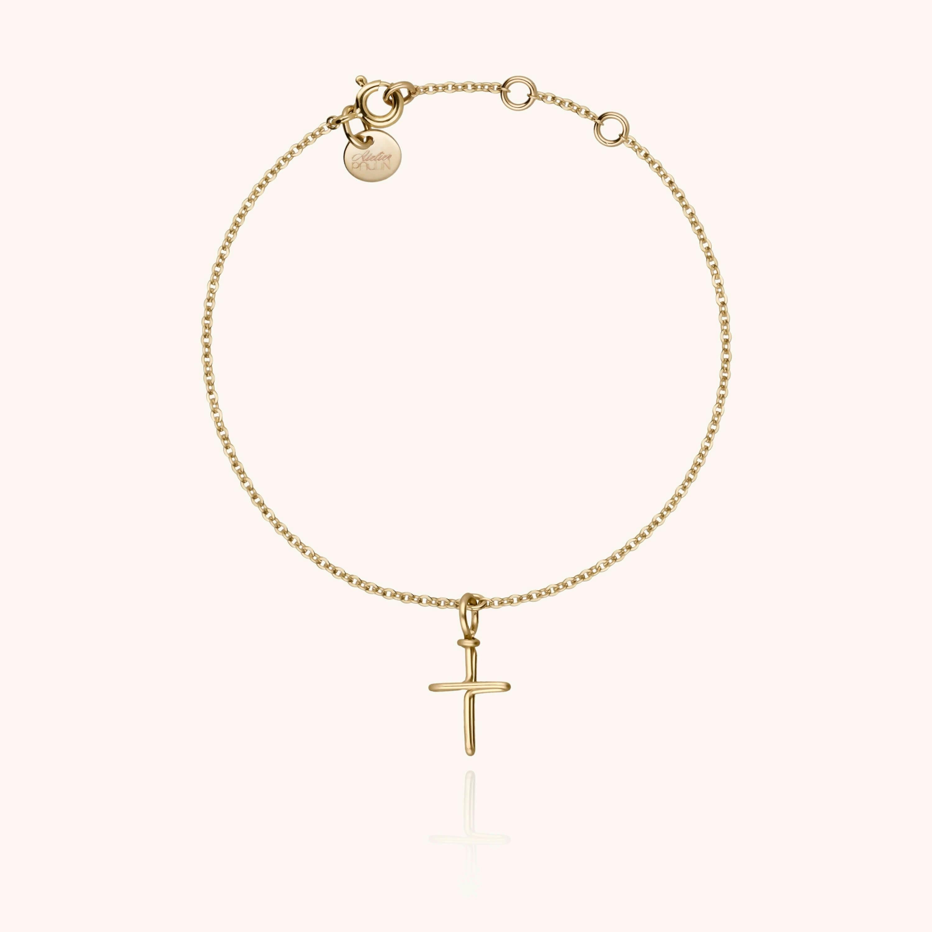 Symbolic Cross Charm Bracelet , Rolled Yellow Gold