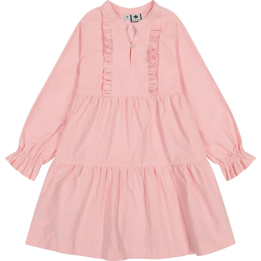 Isabelle Corduroy Ruffle Round Neck Elastic Cuff 2-Tiered Dress