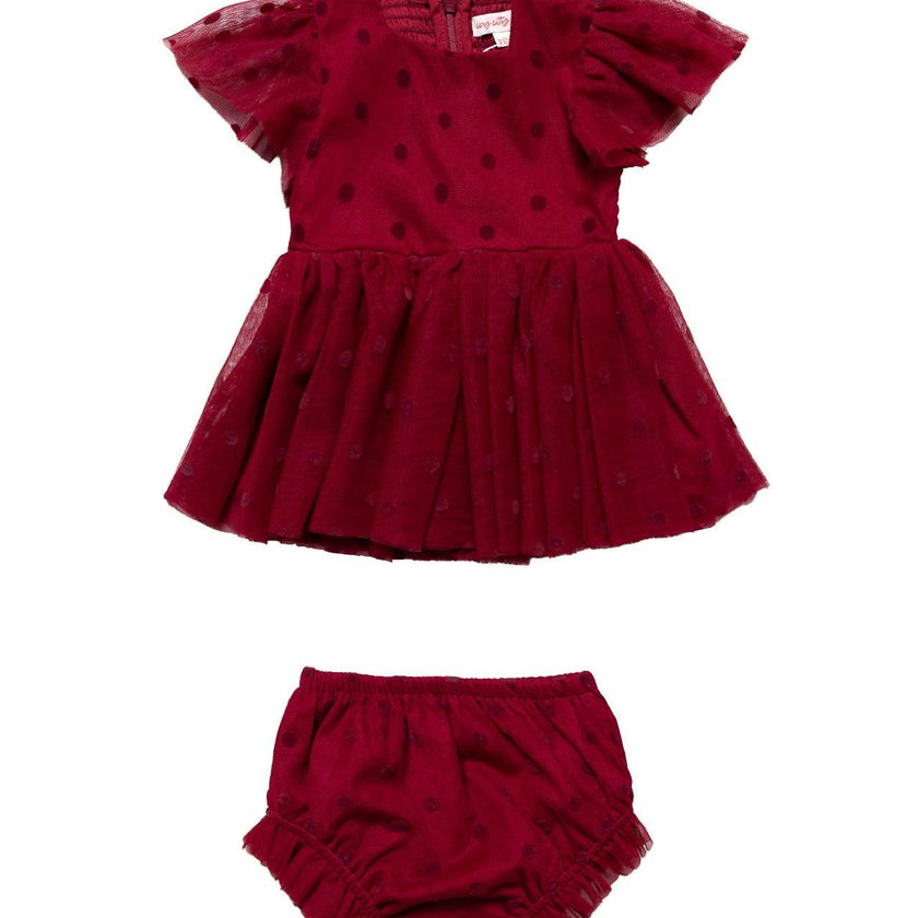 Baby Solange Dress Set in Burgundy Tulle
