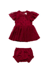 Baby Solange Dress Set in Burgundy Tulle