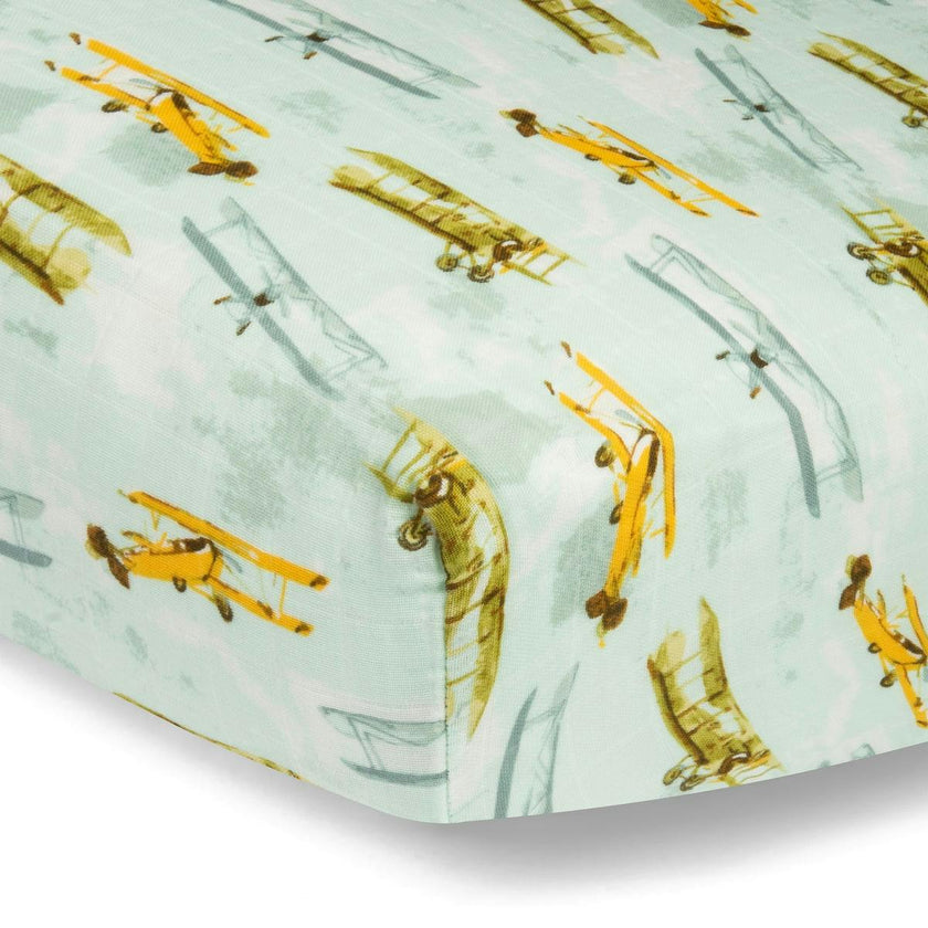 Vintage Planes Organic Cotton Muslin Fitted Crib Sheet