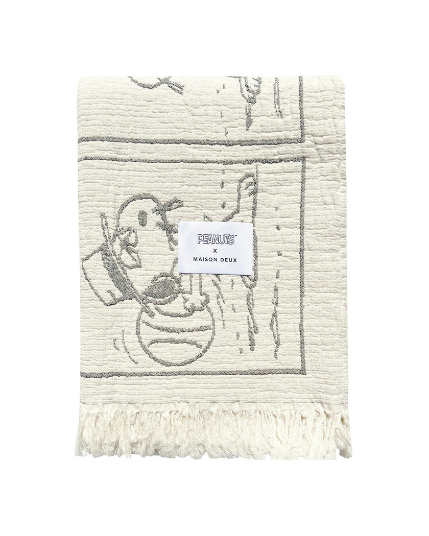 Blanket PEANUTS DESSERT Comic Strip Cotton Black / White 4.25 x 6.5ft
