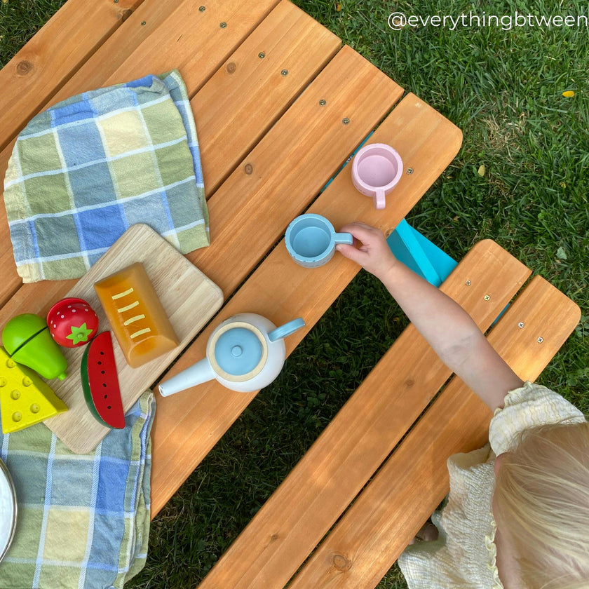 Outdoor Picnic Table & Chair Set - Wood / Petrol