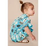 Tie Waist Short Flutter Sleeve Dress, Blue