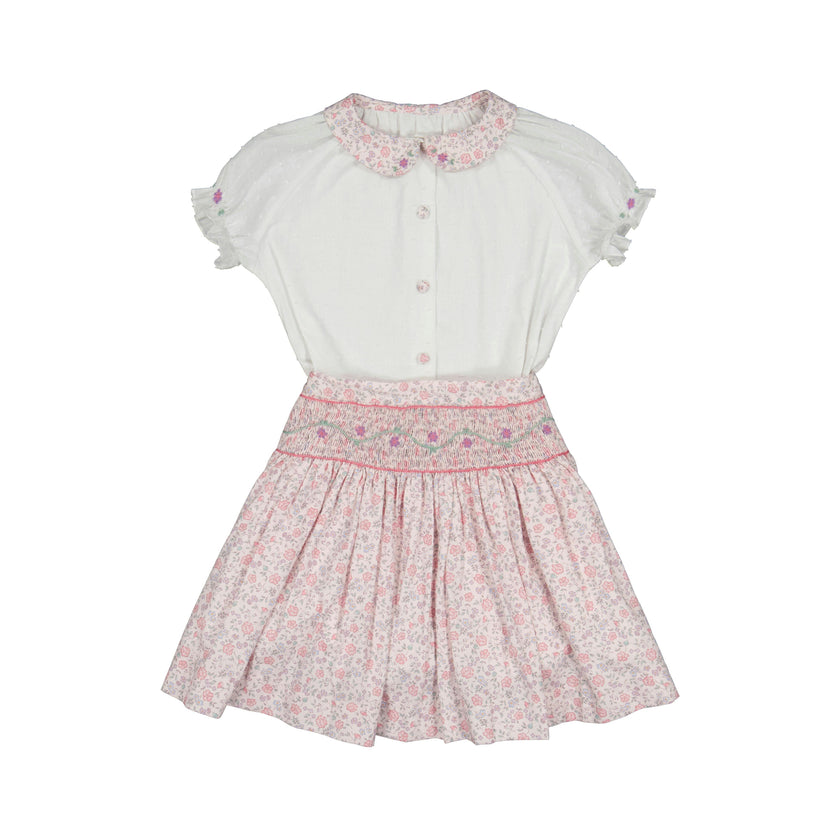 Marie Floral Pink Skirt & Short Sleeve Blouse