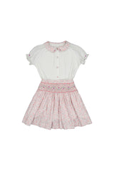 Marie Floral Pink Skirt & Short Sleeve Blouse