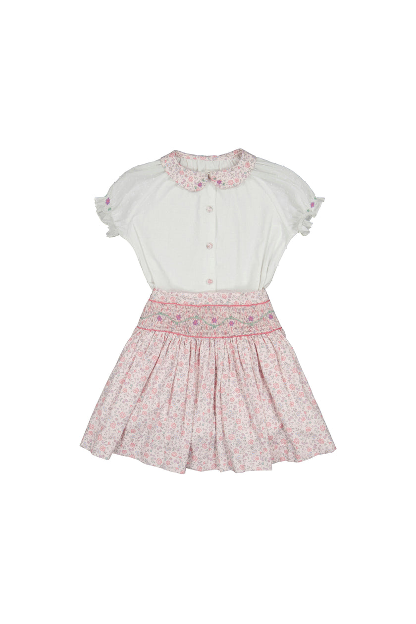 Marie Floral Pink Skirt & Short Sleeve Blouse