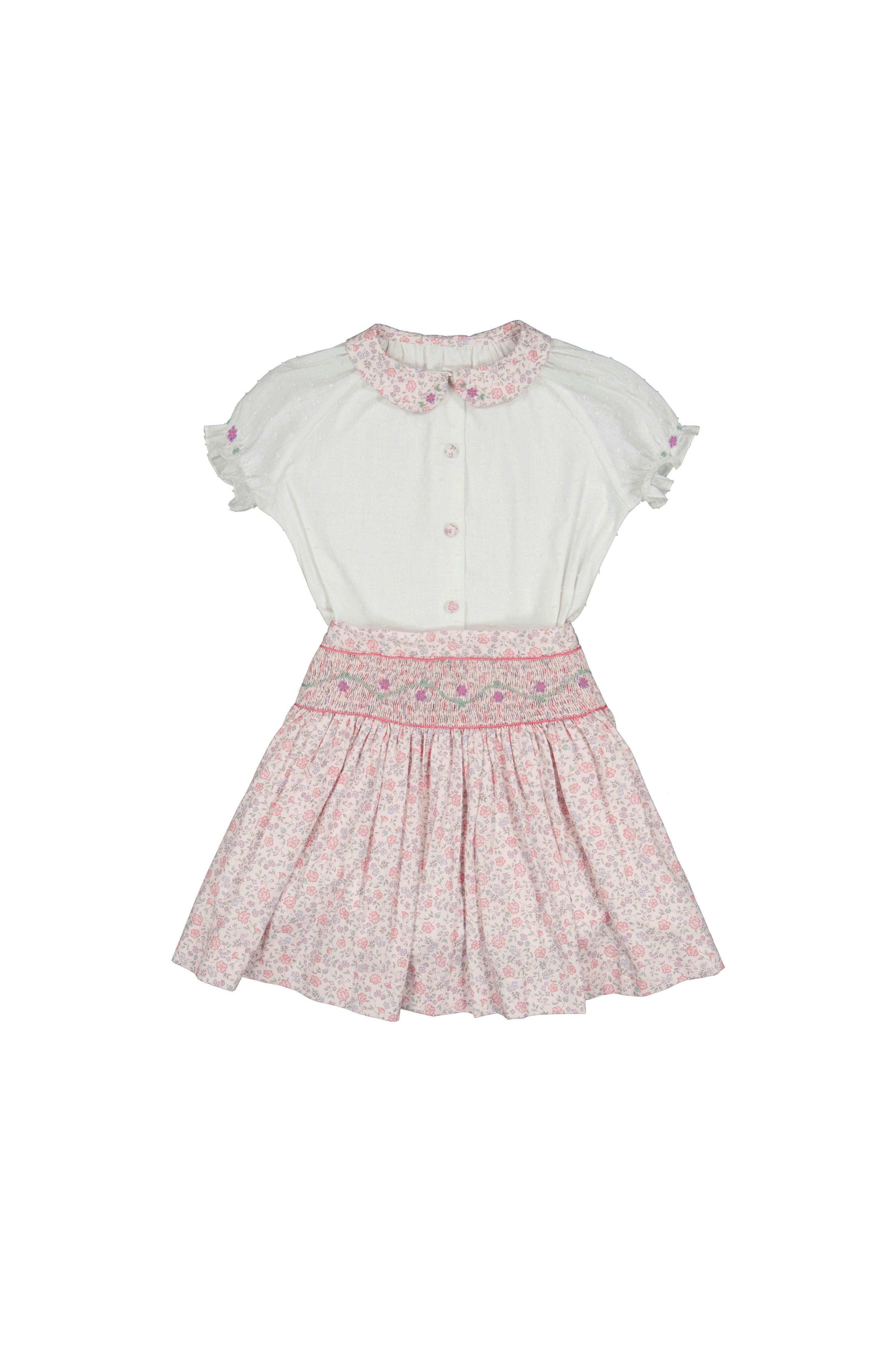 Marie Floral Pink Skirt & Short Sleeve Blouse