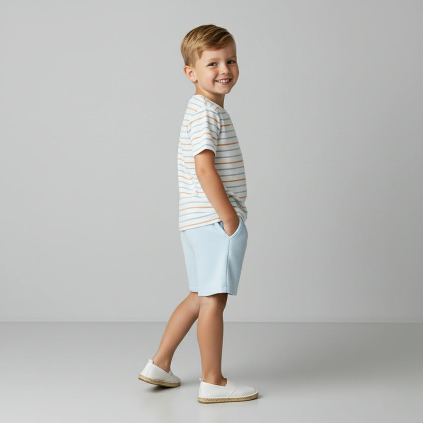 Organic Terry Tee & Shorts Set - Cabana Stripes