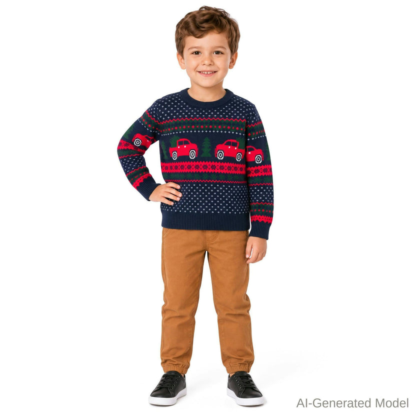 Boys Sweater & Jogger Set | Christmas Tree Trucks - Navy