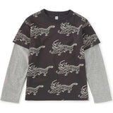 Printed Layered Sleeve Tee, Grey