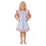 Serena Girls Tassel Dress Sky Embroidery, Navy
